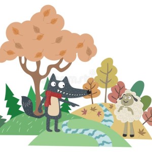 source of image: https://thumbs.dreamstime.com/b/der-wolf-und-das-lamm-%C3%A4sop-m%C3%A4rchenillustration-karikaturvektor-f%C3%BCr-m%C3%A4rchengeschichte-buch-schafe-mit-pastellhintergrund-140559232.jpg